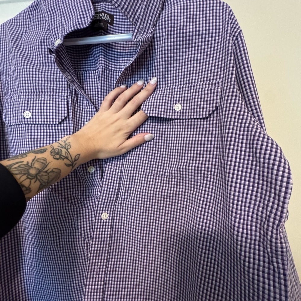 Michael Kors Purple Gingham Button Down Shirt - Picture 2 of 6